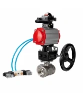 Кран шаровой DN.ru BV3232P(4pc)-SP-3WL-T-ISO-H WDVF Ду65 Ру40 стандартнопроходной, 3-ходовой L-тип, внутренняя резьба, с пневмоприводом PA-DA-105, пневмораспределителем 4V320-08 AC220V, БКВ APL-210N и ручным дублером MON2-450-T28-ISO
