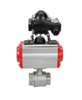 Кран шаровой DN.ru BV3232P(2pc)-FP-T-ISO-H 3“ Ду80 Ру40 полнопроходной двухходовой, нержавеющая сталь SS316, внутренняя резьба, уплотнение - PTFE, с пневмоприводом с возвратными пружинами DN.ru PA-SA-130 и БКВ APL-410N EX