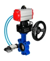Затвор дисковый поворотный DN.ru WBV1616E-2W-Fb-H Ду125 Ру16 LUG корпус - чугун QT450, диск - чугун QT450, уплотнение - EPDM, с пневмоприводом DN.ru PA-DA-105, пневмораспределителем 4V320-08 AC220V и редуктором MON3-700-T38-ISO