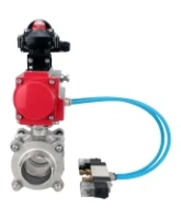 Кран шаровой DN.ru BV3232P(3pc)-FP-W-ISO-H WDVF Ду15 Ру63 полнопроходной, трехсоставной, корпус - нержавеющая сталь 316, уплотнение - PTFE, под приварку, с пневмоприводом PA-SA-065, пневмораспределителем 4V320-08 AC220V, БКВ APL-210N