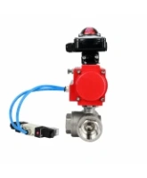 Кран шаровой DN.ru BV3232P(4pc)-SP-3WL-T-ISO-H WDVF Ду40 Ру63 стандартнопроходной, 3-ходовой L-тип, внутренняя резьба, нержавеющая сталь AISI 316, PTFE, с пневмоприводом PA-SA-130, пневмораспределителем 4V320-08 AC220V и БКВ APL-210N