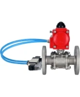 Кран шаровой DN.ru BV3131P(3pc)-FP-F-ISO-H Ду15 Ру40, трехсоставной полнопроходной фланцевый, нержавеющая сталь SS304, уплотнение - PTFE, с пневмоприводом PA-SA-065 с возвратными пружинами, с пневмораспределителем 4V320-08 AC220V