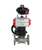 Кран шаровой DN.ru BV3131P(3pc)-FP-F-ISO-H Ду15 Ру40 полнопроходной трехсоставной, нержавеющая сталь SS304, фланцевый, уплотнение - PTFE, с пневмоприводом DN.ru PA-DA-052, БКВ APL-410N EX и ручным дублером MON1-250-T26-ISO