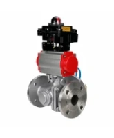 Кран шаровой DN.ru BV3232P(2pc)-FP-3WL-F-ISO-H Ду80 Ру16 HYMT, трехходовой L-тип, полнопроходной, фланцевый, корпус - нержавеющая сталь SS316, с пневмоприводом PA-SA-130, пневмораспределителем 4V320-08 AC220V и БКВ APL-410N EX