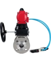 Кран шаровой DN.ru BV3232P(2pc)-FP-F-ISO-H Ду80 Ру16, полнопроходной фланцевый, нержавеющая сталь SS316, уплотнение - PTFE, с пневмоприводом PA-DA-083 двойного действия, с пневмораспределителем 4V320-08 AC220V, с ручным дублером MON2-450-T28-ISO