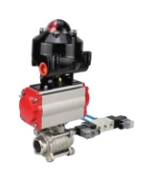 Кран шаровой DN.ru BV3232P(3pc)-FP-W-ISO-H Ду25 Ру63 под приварку, полнопроходной, корпус - нержавеющая сталь SS316, уплотнение - PTFE, с пн.приводом DN.ru PA-DA-052 пн.распределителем 4V320-08 AC220V БКВ APL-510N-EX