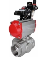Кран шаровой DN.ru BV3232P(4pc)-SP-3WL-T-ISO-H Ду100 Ру40 стандартнопроходной трехходовой L-тип, нержавеющая сталь SS316, внутренняя резьба, уплотнение - PTFE, пн.приводом PA-DA-083, пн.распределителем 4M310-08 AC220V, БКВ APL-210N и БПВ AFC2000