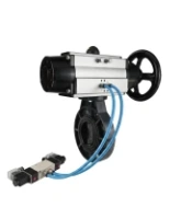Затвор дисковый поворотный DN.ru WBV4242E-2W-Fb-ISO Дн80 Ру10 межфланцевый, корпус - НПВХ, диск - НПВХ, уплотнение - EPDM, с пневмоприводом PA-DA-105-1 и пневмораспределителем 4V320-08 AC220V