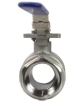 Кран шаровой DN.ru BV3232P(2pc)-FP-T-ISO-H Ду50 Ру63 полнопроходной двухходовой, нержавеющая сталь 316, внутренняя резьба, уплотнение - PTFE, с ISO-фланцем и рукояткой, 14х14, F05/F07