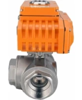 Кран шаровой DN.ru BV3232P(4pc)-SP-3WT-T-ISO-H Ду50 Ру63 стандартнопроходной T-тип, трехходовой, нержавеющая сталь, внутренняя резьба, уплотнение - PTFE, с эл. приводом DN.ru E34-N-005EM-O1-220VAC-У1