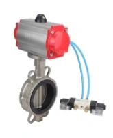 Затвор дисковый поворотный DN.ru WBV3131N-2W-Fb-H Ду65 Ру16, корпус - нержавеющая сталь 304, диск - нержавеющая сталь 304, уплотнение - NBR, с пневмоприводом DN.ru PA-SA-105 и пневмораспределителем DN.ru 4V320-08 AC220V