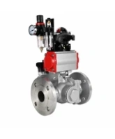 Кран шаровой DN.ru BV3232P(2pc)-FP-3WL-F-ISO-H Ду80 Ру16 HYMT трехходовой L-тип, полнопроходной, фланцевый, корпус - нержавеющая сталь AISI316, с пневмоприводом PA-SA-130, пневмораспределителем 4M320-08 AC220V, БКВ APL-210N и БПВ AFC2000