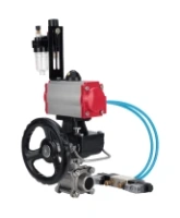 Кран шаровой DN.ru BV3232P(3pc)-FP-W-ISO-H Ду65 Ру25, полнопроходной, трехсоставной, нержавеющая сталь 316, PTFE, под приварку, с пневмоприводом PA-DA-083, пневмораспределителем 4V320-10 AC220V, ручным дублером MON2-450-T28-ISO, БПВ AFC2000