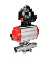Кран шаровой DN.ru BV3232P(3pc)-FP-W-ISO-H LONG Ду32 Ру40 полнопроходной, корпус - нержавеющая сталь 316, уплотнение - PTFE, под приварку, с пневмоприводом DN.ru PA-SA-083, пневмораспределителем 4M310-08 AC220V и БКВ APL-510N EX