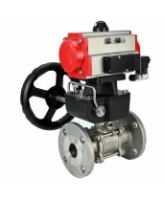Кран шаровой DN.ru BV3131P(3pc)-FP-F-ISO-H Ду15 Ру40, трехсоставной полнопроходной фланцевый, нержавеющая сталь SS304, уплотнение - PTFE, с пневмоприводом PA-DA-052, с пневмораспределителем 4M310-08 DC24V, с ручным дублером MON1-250-T26-ISO