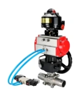 Кран шаровой DN.ru BV3232P(3pc)-FP-W-ISO-H LONG Ду50 Ру40 полнопроход., корпус - нерж.сталь 316, уплотнение - PTFE, под приварку, с пн.приводом PA-DA-083, пн.распределителем 4V320-08 AC220V, редуктором MON2-450-T28-ISO и БКВ APL-510N EX