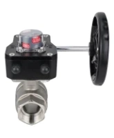 Кран шаровой DN.ru BV3232P(2pc)-FP-T-ISO-H 1 1/2″ Ду40 Ру63 полнопроходной двухходовой, нержавеющая сталь SS316, внутренняя резьба, уплотнение - PTFE, с редуктором DN.ru HGB RQN1-180Z