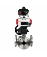 Кран шаровой DN.ru BV3232P(2pc)-FP-3WL-F-ISO-H Ду20 Ру16 HYMT, трехходовой L-тип, полнопроходной, фланцевый, корпус - нержав.сталь SS316, с пн.приводом PA-DA-052, пн.распределителем 4M310-08 AC220V, ручным дублером MON1-250-T26-ISO и БКВ APL-410N EX