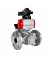 Кран шаровой DN.ru BV3232P(2pc)-FP-3WL-F-ISO-H Ду80 Ру16 HYMT трехходовой L-тип, полнопроходной, фланцевый, корпус - нержавеющая сталь AISI316, с пневмоприводом PA-SA-130, пневмораспределителем 4M320-08 AC220V и БКВ APL-210N