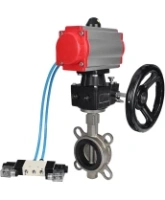 Затвор дисковый поворотный DN.ru WBV3131N-2W-Fb-H Ду80 Ру16, корпус - нержавеющая сталь 304, диск - нержавеющая сталь 304, NBR, с пневмоприводом DN.ru PA-DA-083, пневмораспределителем DN.ru 4V320-08 AC220V и ручным дублером DN.ru MON2-450-T28-ISO