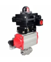 Кран шаровой DN.ru BV3232P(4pc)-SP-3WL-T-ISO-H Ду100 Ру40 стандартнопроходной трехходовой L-тип, нержавеющая сталь SS316, внутренняя резьба, PTFE, пн.приводом PA-DA-083, пн.распределителем 4M310-08 AC220V и БКВ APL-410N EX