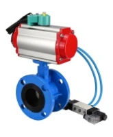 Затвор дисковый поворотный DN.ru WBV1313E-2W-F-H Ду100 Ру16 фланцевый, корпус - чугун GGG40, диск - чугун GGG40, уплотнение - EPDM, с пневмоприводом PA-DA-105, пневмораспределителем 4V320-08 AC220V и магнитным переключателем ALS200D