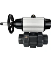 Кран шаровой DN.ru BV4242E-FP-GRM-ISO Дн50 Ру10 полнопроходной, корпус - НПВХ, шар - НПВХ, уплотнение - EPDM, с пневмоприводом PA-DA-105-1 и пневмораспределителем 4V320-08 AC220V
