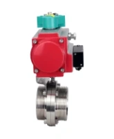 Затвор дисковый поворотный DN.ru WBV3131S-2W-T-H Ду40 Ру10 резьбовой, пищевая нержавеющая сталь 304, уплотнение - Silicon, с пневмоприводом PA-DA-052, пневмораспределителем 4M310-08 AC220V и магнитным переключателем ALS200D
