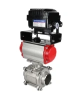 Кран шаровой DN.ru BV3232P(3pc)-FP-W-ISO-H WDVF Ду15 Ру63 полнопроходной, трехсоставной, корпус - нержавеющая сталь 316, уплотнение - PTFE, под приварку, с пневмоприводом PA-SA-065, электропн. поворотным позиционером YT-1000RSN без обратной связи