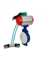 Затвор дисковый поворотный DN.ru WBV3434Pf-2W-Fb-H Ду80 Ру16 корпус - углеродистая сталь WCB, диск - углеродистая сталь WCB, футерованный PTFE, уплотнение - PTFE, с пневмоприводом DN.ru PA-SA-105, 4V320-08 AC220V и ALS200D
