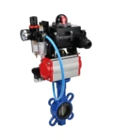 Затвор дисковый поворотный DN.ru WBV1413E-2W-Fb-H Ду40 Ру16, корпус - чугун GGG50, диск - чугун GGG40, уплотнение - EPDM, с пневмоприводом DN.ru PA-SA-083, пневмораспределителем 4M310-08 AC220V, БКВ APL-410N EX, БПВ AFC2000