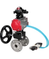 Кран шаровой DN.ru BV3131P(3pc)-FP-F-ISO-H Ду15 Ру40, фланцевый, полнопроходной, трехсоставной, нержавеющая сталь SS304, PTFE, с пневмоприводом PA-DA-052, с пневмораспределителем 4V320-10 AC220V, БКВ APL-210N, ручным дублером MON1-250-T26-ISO