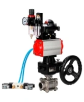 Кран шаровой DN.ru BV3232P(3pc)-FP-W-ISO-H WDVF Ду25 Ру63 полнопроходной, трехсоставной, нерж. сталь 316, PTFE, под приварку, с пн.приводом PA-DA-052, пн.распределителем 4V320-08 AC220V, БКВ APL-210N, руч. дублером MON1-250-T26-ISO, БПВ AFC2000