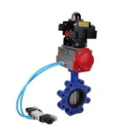 Затвор дисковый поворотный DN.ru WBV1631E-2W-Fb-H Ду100 Ру16 LUG корпус - чугун QT450, диск - нержавеющая сталь 304, уплотнение - EPDM, с пневмоприводом DN.ru PA-DA-083, пневмораспределителем 4V320-08 AC220V и БКВ APL-410N EX