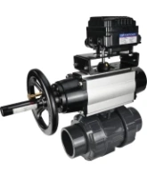 Кран шаровой DN.ru BV4242E-FP-GRM-ISO Дн65 Ру10 полнопроходной, корпус - НПВХ, шар - НПВХ, уплотнение - EPDM, с пневмоприводом PA-DA-105-1 и пневмопозиционером YT-1000RSN без обратной связи