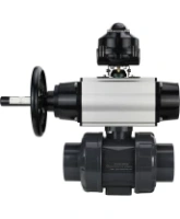 Кран шаровой DN.ru BV4242E-FP-GRM-ISO Дн50 Ру10 полнопроходной, корпус - НПВХ, шар - НПВХ, уплотнение - EPDM, с пневмоприводом PA-DA-105-1 и БКВ APL-510N EX