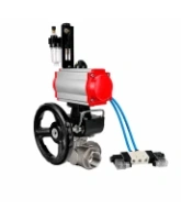 Кран шаровой DN.ru BV3232P(4pc)-SP-3WL-T-ISO-H WDVF Ду65 Ру40 стандартнопроходной, 3-ходовой L-тип, внутренняя резьба, с пневмоприводом PA-DA-105, пневмораспределителем 4V320-08 AC220V, БПВ AFC2000 и ручным дублером MON2-450-T28-ISO