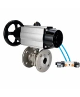 Кран шаровой DN.ru BV3232P(2pc)-FP-F-ISO-H WDVF Ду100 Ру16 полнопроходной, фланцевый, корпус - нержавеющая сталь 316, уплотнение - PTFE, с пневмоприводом PA-DA-105-1 и пневмораспределителем 4V320-08 AC220V