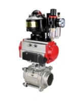 Кран шаровой DN.ru BV3232P(3pc)-FP-W-ISO-H WDVF Ду15 Ру63 полнопроходной, трехсоставной, корпус - нержавеющая сталь 316, уплотнение - PTFE, под приварку, с пневмоприводом PA-SA-065, пневмораспределителем 4M310-08 AC220V, БКВ APL-510N EX, БПВ AFC2000