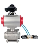 Кран шаровой DN.ru BV3232P(3pc)-FP-W-ISO-H WDVF Ду15 Ру63 полнопроходной, трехсоставной, корпус - нержавеющая сталь 316, уплотнение - PTFE, под приварку, с пневмоприводом PA-SA-065, пневмораспределителем 4V320-08 AC220V, БКВ APL-210N