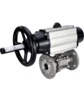Кран шаровой DN.ru BV3131P(3pc)-FP-F-ISO-H Ду100 Ру16 полнопроходной трехсоставной, фланцевый, нержавеющая сталь 304, уплотнение - PTFE, 22х22, F10, WDVF, с пневмоприводом поворотным DN.ru PA-DA-105-1 двойного действия со штурвалом