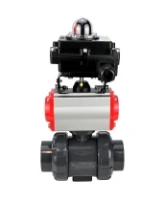 Кран шаровой DN.ru BV4242E-FP-GRM-ISO Дн50 Ру10 полнопроходной, корпус - НПВХ, шар - НПВХ, уплотнение - EPDM, с пневмоприводом PA-SA-065 и БКВ APL-410N EX