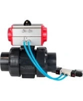 Кран шаровой DN.ru BV4242E-FP-GRM-ISO Дн50 Ру10 полнопроходной, корпус - НПВХ, шар - НПВХ, уплотнение - EPDM, с пневмоприводом PA-SA-065 и пневмораспределителем 4V320-08 AC220V