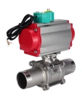 Кран шаровой DN.ru BV3232P(3pc)-FP-W-ISO-H LONG Ду32 Ру40 полнопроходной, корпус - нержавеющая сталь 316, уплотнение - PTFE, под приварку, с пневмоприводом PA-DA-052 и магнитным переключателем ALS200D