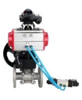 Кран шаровой DN.ru BV3131P(3pc)-FP-F-ISO-H Ду15 Ру40, фланцевый, полнопроходной, трехсоставной, нержавеющая сталь SS304, PTFE, с пневмоприводом PA-DA-052, с пневмораспределителем 4V320-10 AC220V, БКВ APL-210N, ручным дублером MON1-250-T26-ISO