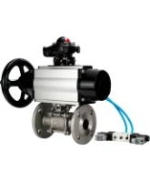 Кран шаровой DN.ru BV3232P(3pc)-FP-F-ISO-H Ду100 Ру25 фланцевый с ISO-фланцем, корпус - нержавеющая сталь 316, полнопроходной, уплотнение - PTFE, с пневмоприводом PA-DA-105-1, пневмораспределителем 4V320-08 AC220V, БКВ APL-210N