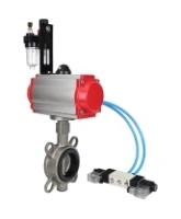 Затвор дисковый поворотный DN.ru WBV3131N-2W-Fb-H Ду65 Ру16, корпус - нержавеющая сталь 304, диск - нержавеющая сталь 304, уплотнение - NBR, с пневмоприводом DN.ru PA-DA-065, пневмораспределителем DN.ru 4V320-10 AC220V и БПВ DN.ru AFC2000