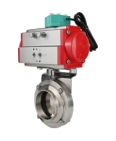 Затвор дисковый поворотный DN.ru WBV3131E-2W-W-H Ду15 Ру10 под приварку, корпус - пищевая нержавеющая сталь 304, уплотнение - EPDM, с пневмоприводом PA-SA-065 и магнитным переключателем ALS200D