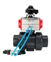Кран шаровой DN.ru BV4242E-FP-GRM-ISO Дн50 Ру10 полнопроходной, корпус - НПВХ, шар - НПВХ, уплотнение - EPDM, с пневмоприводом PA-SA-065, пневмораспределителем 4V320-08 AC220V и БКВ APL-210N