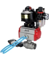 Кран шаровой DN.ru BV3232P(2pc)-FP-T-ISO-H 3″ Ду80 Ру40 полнопроходной двухходовой, нержавеющая сталь SS316, внутренняя резьба, уплотнение - PTFE, с пн.приводом DN.ru PA-SA-130 пн.распределителем 4V320-08 AC220V БПВ AFC2000 БКВ APL-510N-EX